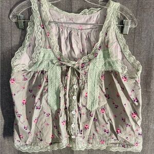 Y2K Boho Lace Cottagecore Babydoll Floral Milkmaid Prairie Peasant Feminine Top